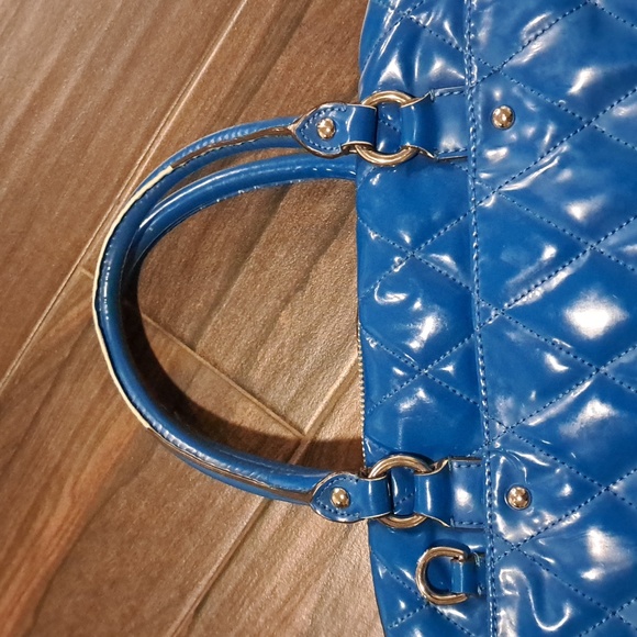 Coach Poppy Liquid Gloss quilted patent leather handbag  teal or turquoise blue - Picture 12 of 16
